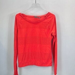 Athleta Limitless Punch Stripe Work Out Cover Top Coral Orange Long Sleeve Small